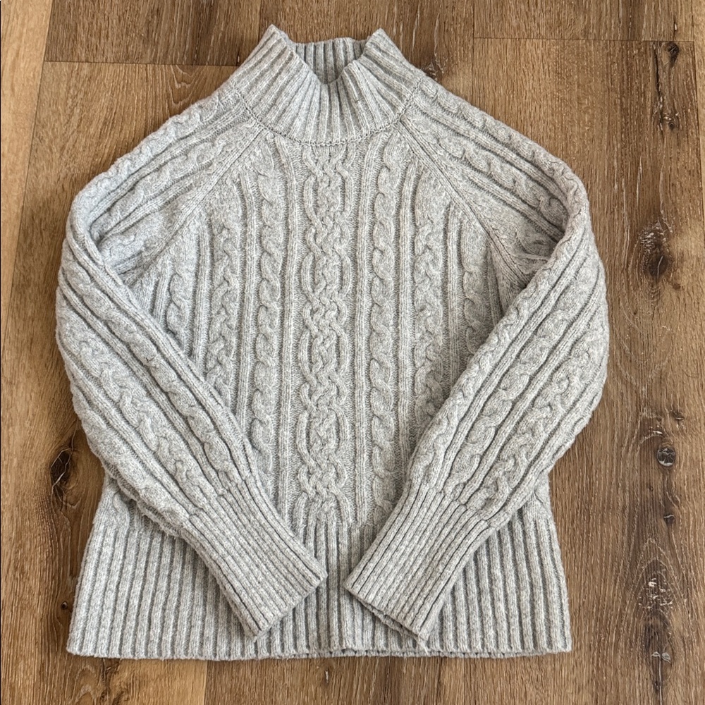 Rachel Zoe Light Gray Cable Knit Turtleneck Sweater